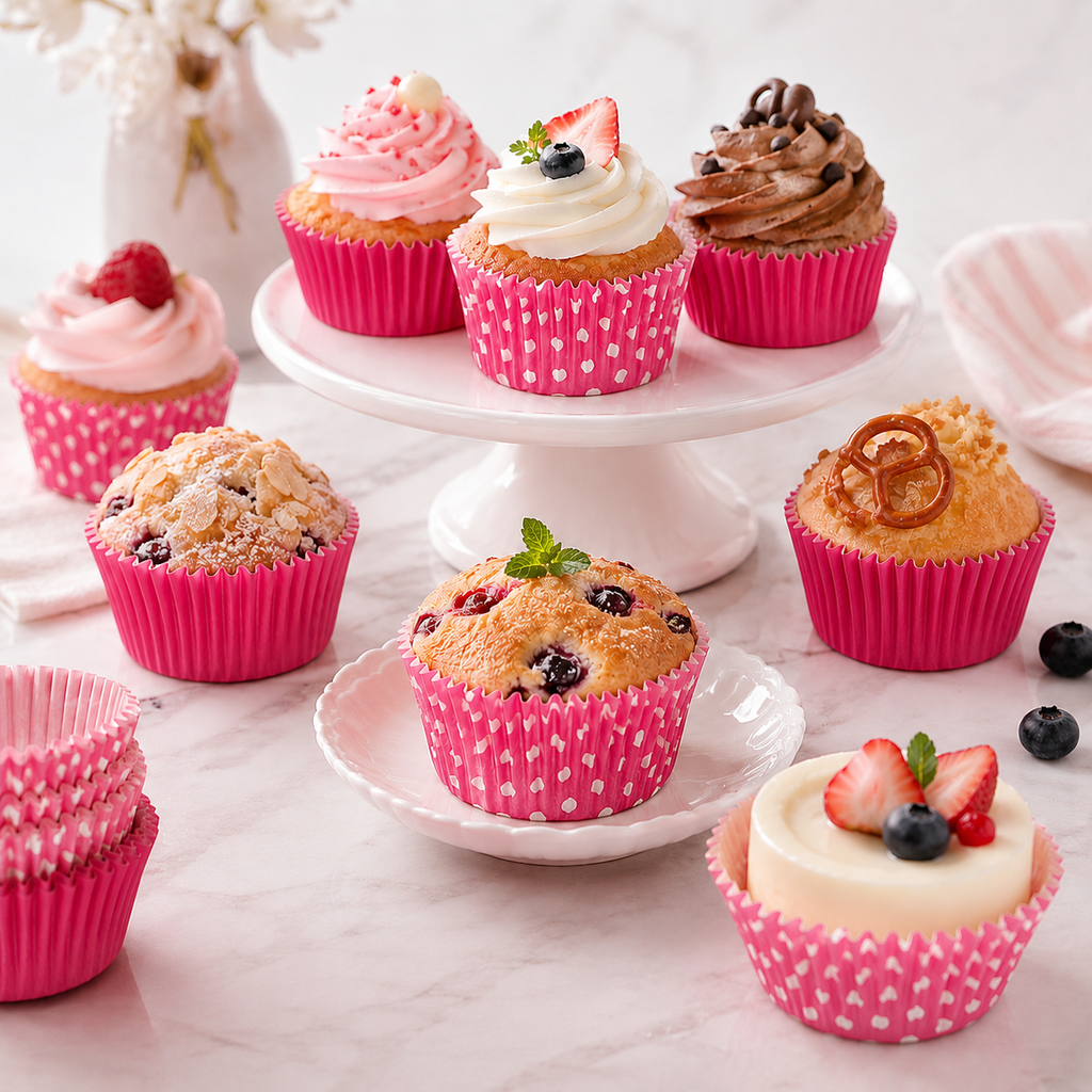 Pink Polka Dot Baking Cups – 4 Colors Assorted