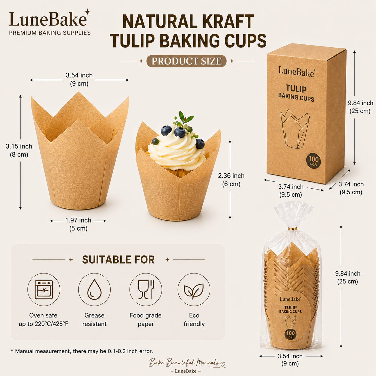 Natural Kraft Tulip Baking Cups