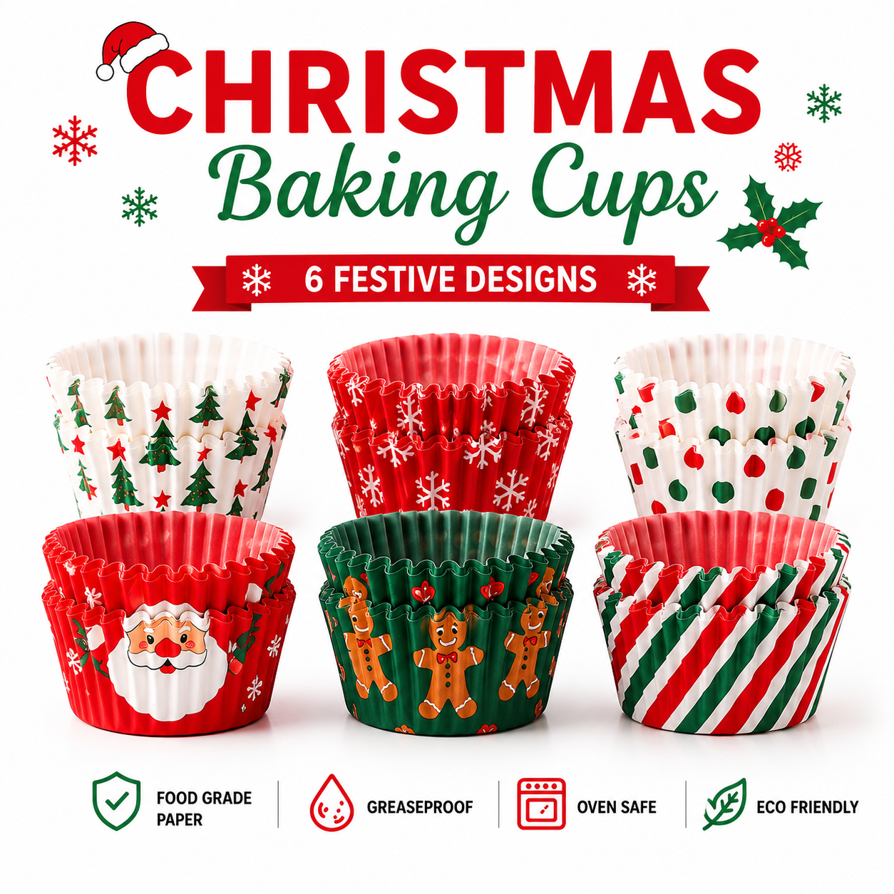 Christmas Baking Cups – 6 Festive Holiday Designs