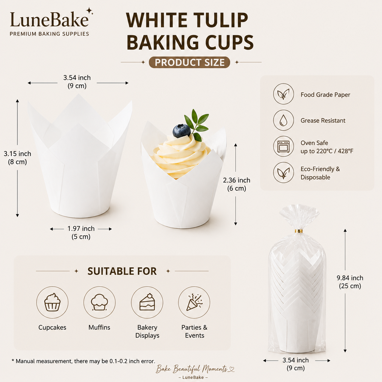 White Paper Tulip Baking Cups