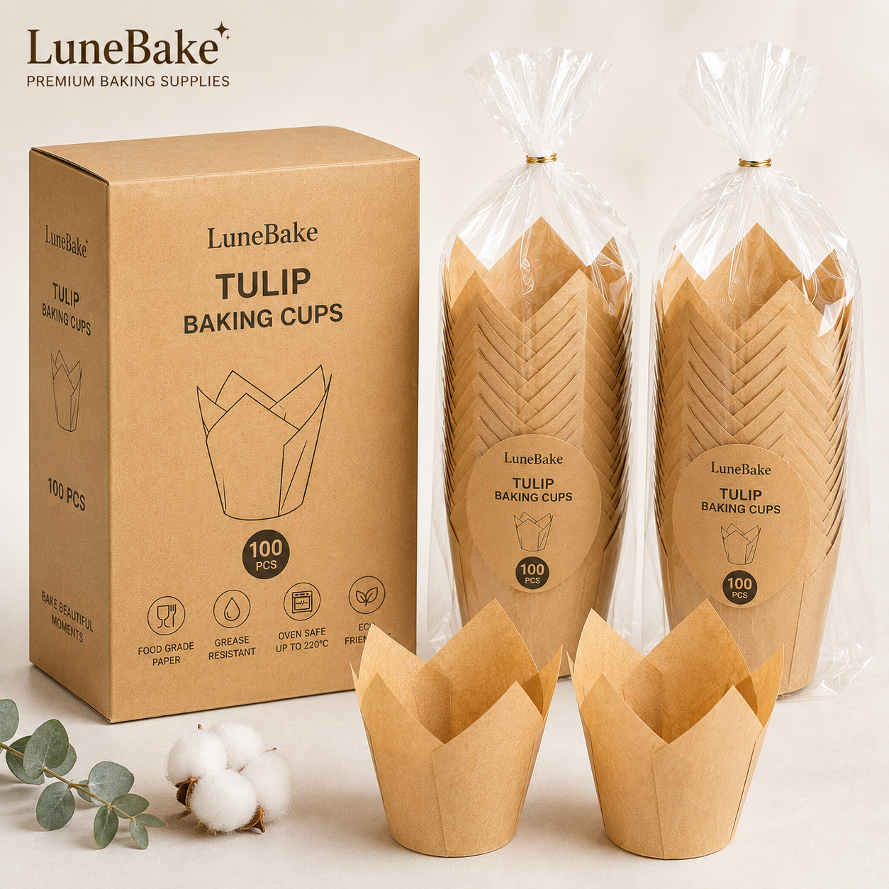 Natural Kraft Tulip Baking Cups