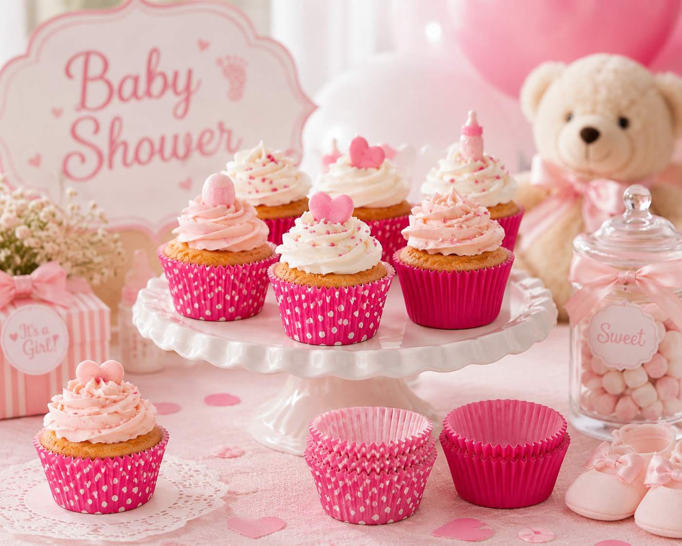 Pink Polka Dot Baking Cups – 4 Colors Assorted