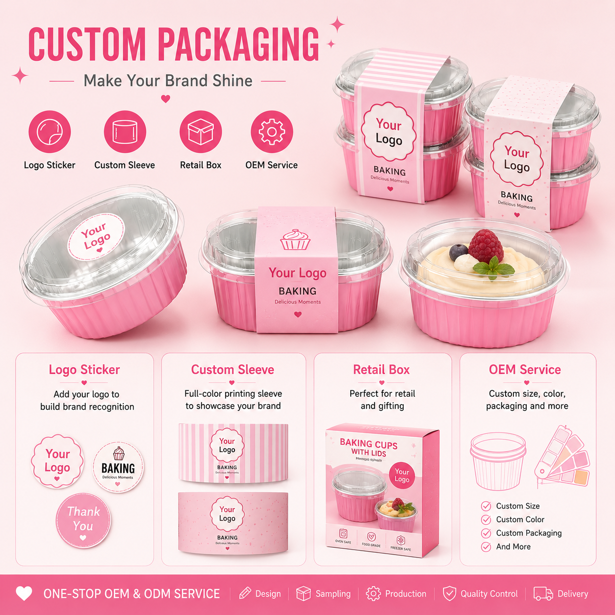 Pink Foil Dessert Cups with Lids