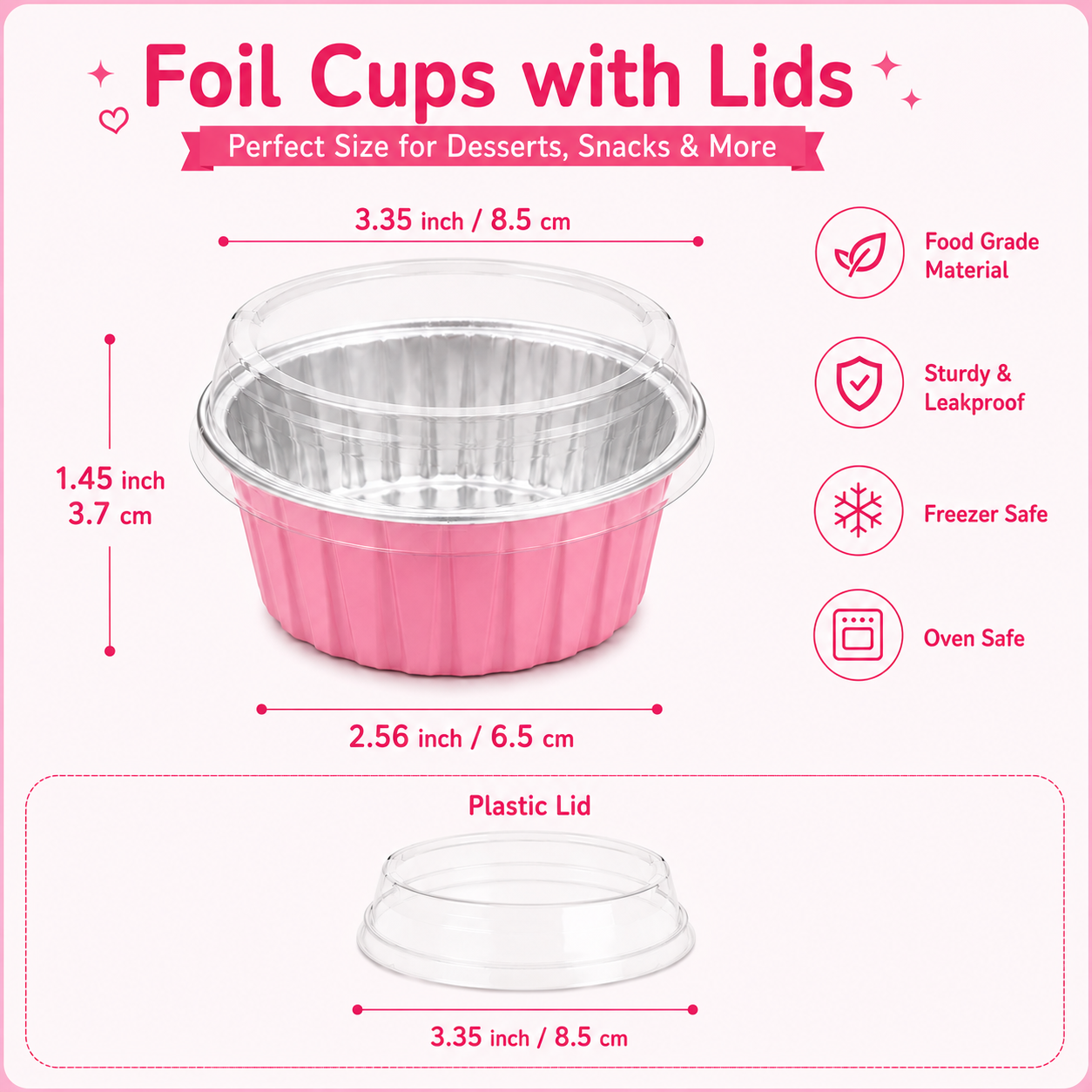 Pink Foil Dessert Cups with Lids