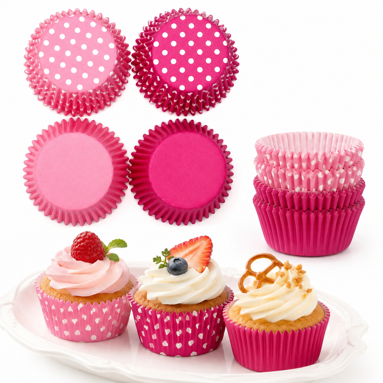 Pink Polka Dot Baking Cups – 4 Colors Assorted