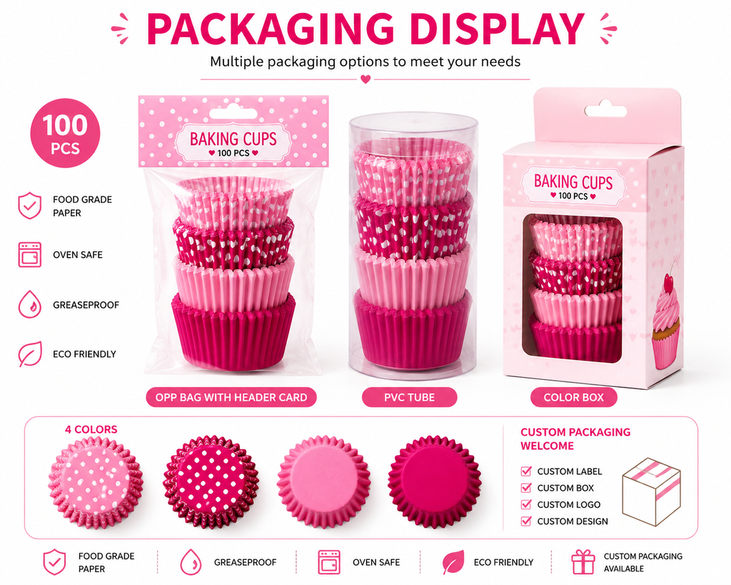 Pink Polka Dot Baking Cups – 4 Colors Assorted
