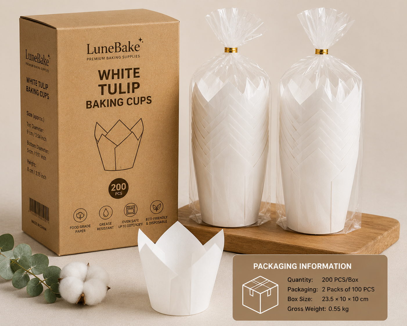 White Paper Tulip Baking Cups